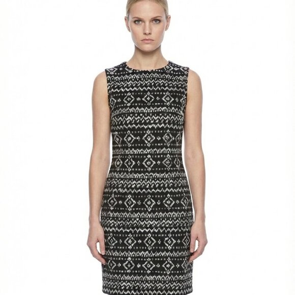 DKNYC Embroidered Geometric Print Dress Size 4 Black White Linen Blend Sheath - Picture 1 of 10